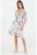 Rochie mini –  imprimeu floral – guler patrat – bej – poliester-bumbac