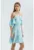 Rochie mini –  imprimeu floral – umeri goi – albastra – textil