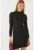 Rochie mini –  jerseu cu nervuri – negru – maneci lungi