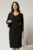 Rochie neagra conica midi din crep cu detaliu metalic pe talie