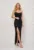 Rochie neagra cu slit pe picior si broderie pretioasa