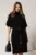 Rochie neagra din tricot cu maneci fluture si curea in talie