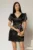 Rochie neagra scurta din tafta cu accesoriu auriu in talie