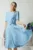 Rochie office din stofa bleu cu floare maxi pe talie