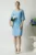 Rochie office din stofa bleu cu funda alba pe bust