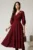 Rochie office din stofa bordo cu bust petrecut si rever