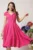 Rochie office din stofa fucsia cu catarama stralucitoare in talie