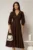Rochie office din stofa maro cu bust petrecut si rever