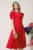 Rochie office din stofa rosu zmeura clos cu trandafiri la maneci