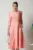 Rochie office din stofa roz cu flori la bust