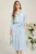 Rochie office din viscoza bleu cu cordon in talie