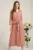 Rochie office din viscoza roz cu buline bleumarin si cordon in talie