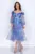 Rochie pretioasa de ocazie Josephine bleu cu imprimeu tip pictura