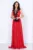 Rochie rosie eleganta Ginette lunga peliculizata cu broderie aplicata