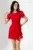 Rochie rosie mini cu funda si perle decorative