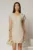 Rochie scurta bej cu croi drept din rayon cu decolteu in V si snur la maneci
