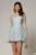 Rochie scurta bleu cu buline din tencel cu snur la spate si decolteu patrat