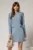 Rochie scurta bleu cu fusta tip A si fundite
