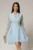 Rochie scurta bleu cu maneci din dantela si nasturi decorativi