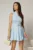 Rochie scurta bleu din poplin cu inchidere cu design la bust