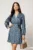 Rochie scurta bleu din satin cu buline maro si cordon in talie