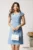 Rochie scurta bleu din stofa evazata cu perlute la bust- Moze