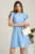 Rochie scurta bleu din stofa in clini cu aplicatie la baza- Moze