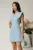 Rochie scurta bleu evazata din stofa cu guler maxi