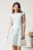 Rochie scurta bleu in clos cu buline si curea in talie