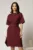 Rochie scurta bordo cu nasture perla la guler si fir lurex