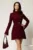 Rochie scurta bordo din stofa cu clapete tip buzunare si curea in talie