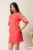 Rochie scurta corai din stofa cu croi drept si perle pe maneci- Moze