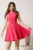 Rochie scurta fucsia din bumbac clos cu pliuri pe bust si curea in talie