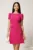 Rochie scurta fucsia din stofa evazata cu perle la decolteu si buzunare decorative