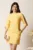 Rochie scurta galbena din stofa cu croi drept si perle pe maneci- Moze