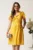 Rochie scurta galbena din tencel in clos cu nasturi la bust- Moze