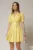 Rochie scurta galbena tip sacou cu pliuri pe fusta