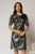 Rochie scurta neagra cu croi drept si imprimeuri argintii