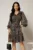 Rochie scurta neagra cu imprimeu lila si volanas la baza