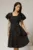 Rochie scurta neagra cu maneci scurte evazate si aplicatie pe talie