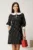 Rochie scurta neagra din stofa cu buline si guler alb