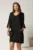 Rochie scurta neagra din stofa cu mansete din voal plisat si floare maxi
