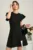 Rochie scurta neagra din stofa in clini cu aplicatie la baza- Moze