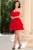 Rochie scurta rosie de ocazie Christina din voal cu volane