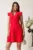 Rochie scurta rosu zmeura din stofa cu croi in clin si guler maxi- Moze