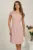 Rochie scurta roz din stofa evazata cu perlute la bust- Moze