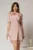 Rochie scurta roz tip sacou cu dantela la fusta si detaliu floral