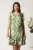 Rochie scurta verde din voal lejera cu print bej si volane la baza- Moze