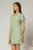 Rochie scurta verde fistic cu croi drept din rayon cu decolteu in V si snur la maneci