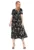 Rochie simpla – cu imprimeu floral – legaturi laterale – neagra – viscoza/nylon –